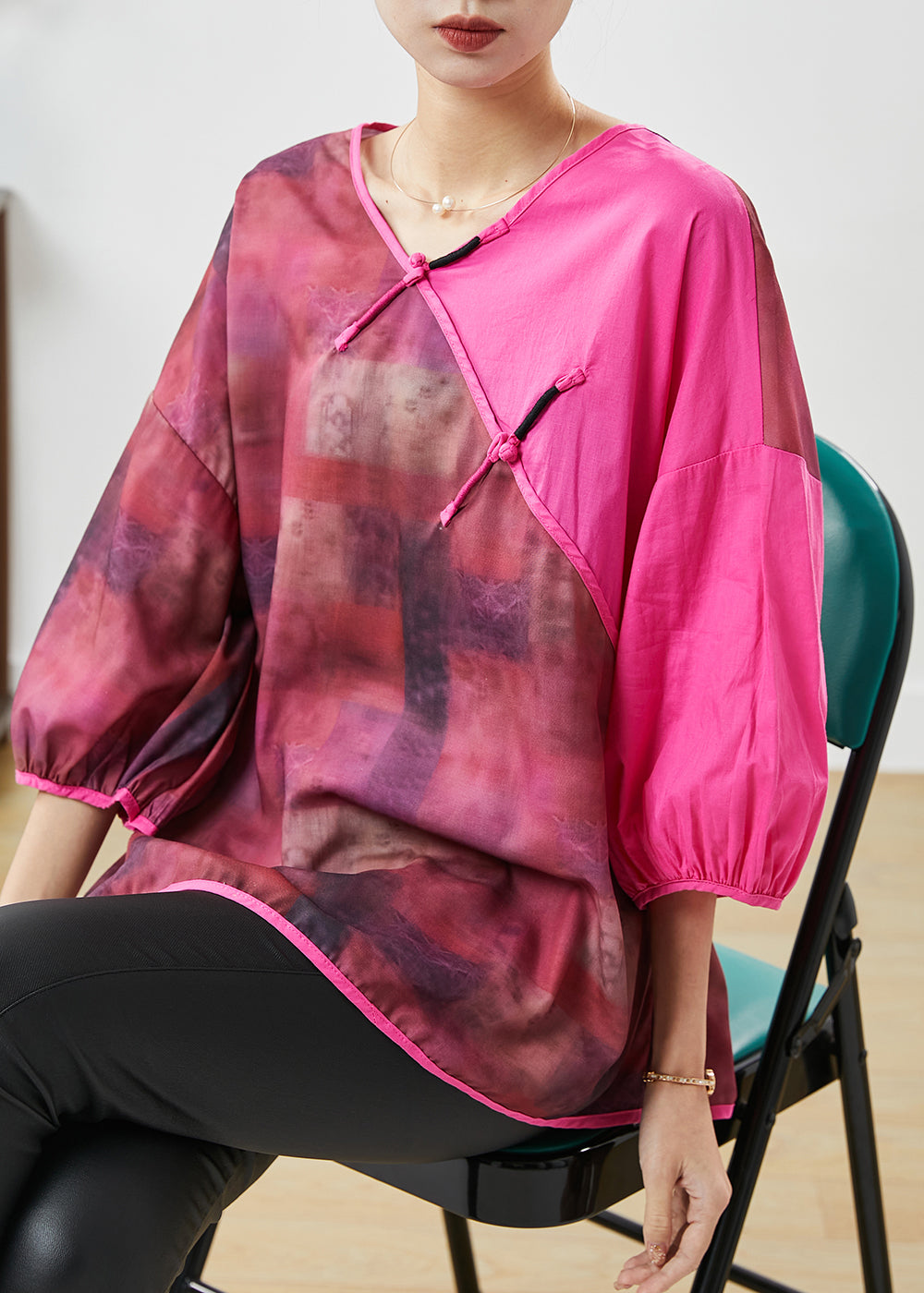 Rose Tie Dye Patchwork Linen Blouse Top Summer