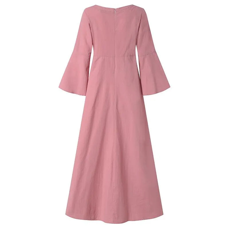 Summer Vacation Dress Spring Outfit Retro Dress With Large Pendulum Linen