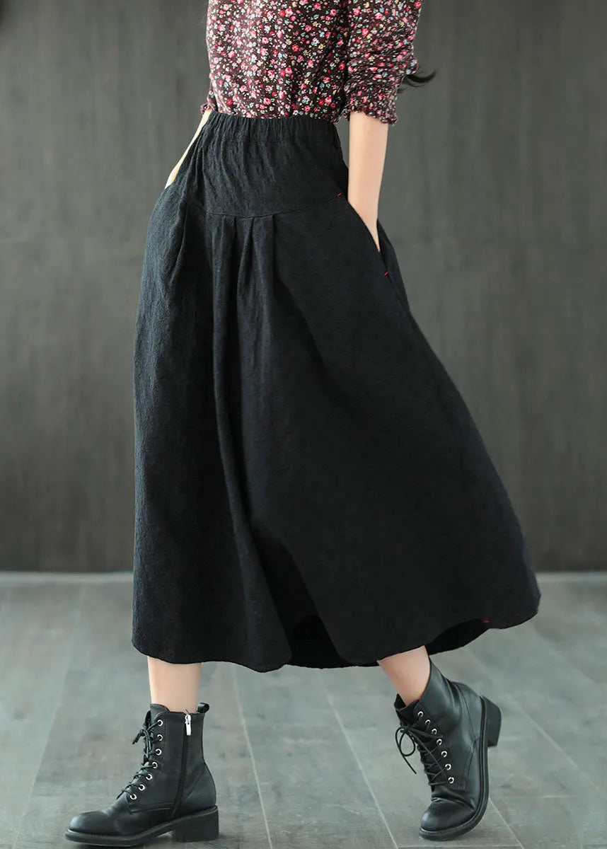 Black Jacquard Patchwork Loose a Line Skirt Spring