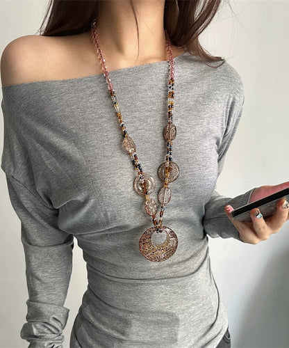 Leopard Acrylic Beading Ellipse Sweaters Pendant Necklace