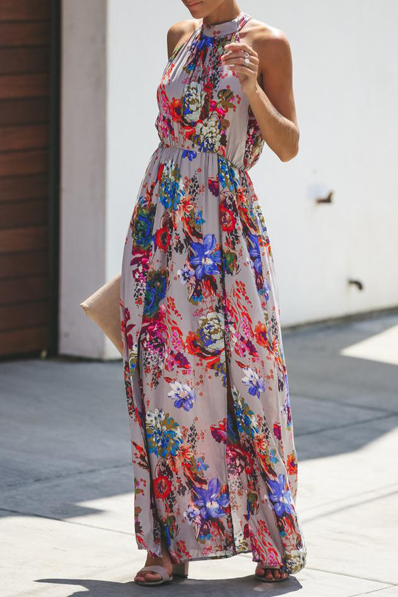 Print Patchwork Halter Waist Skirt Dresses