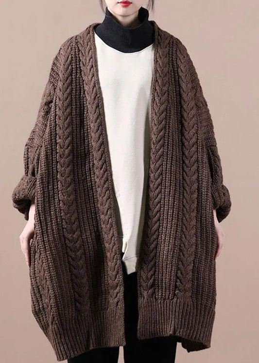 Fitted Chocolate Knitlong Sleeve Fall Cardigans Long