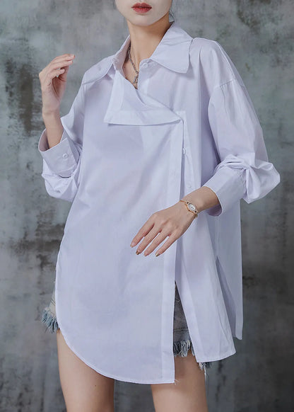 White Asymmetrical Oversized Cotton Blouses Fall