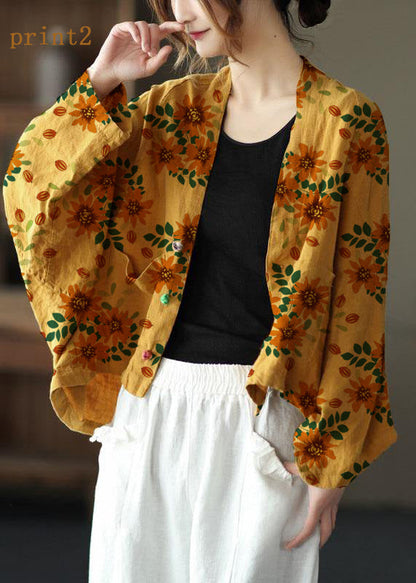 Fine Grey Print Bat Wing Sleeve Pockets Coat Short