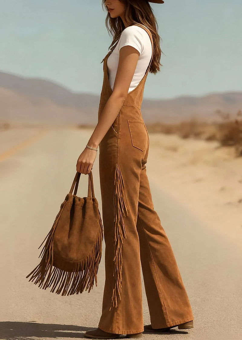 Caramel Pockets Faux Suede Jumpsuit Summer