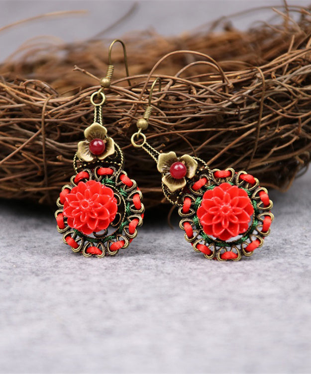 Handmade Red Hollow Out Patchwork Drop Earrings