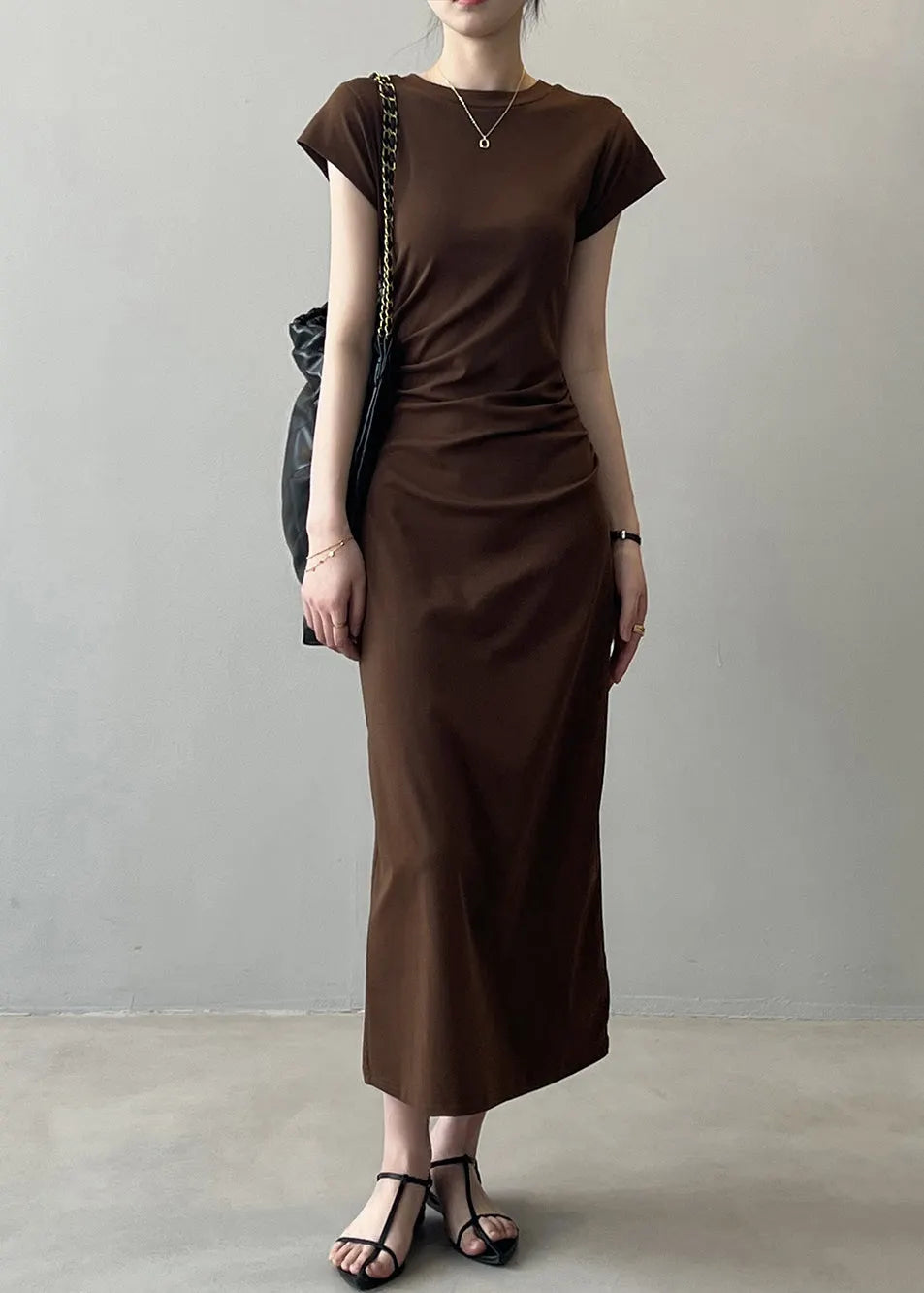 Slim Fit Coffee Cotton Long Dresses Summer