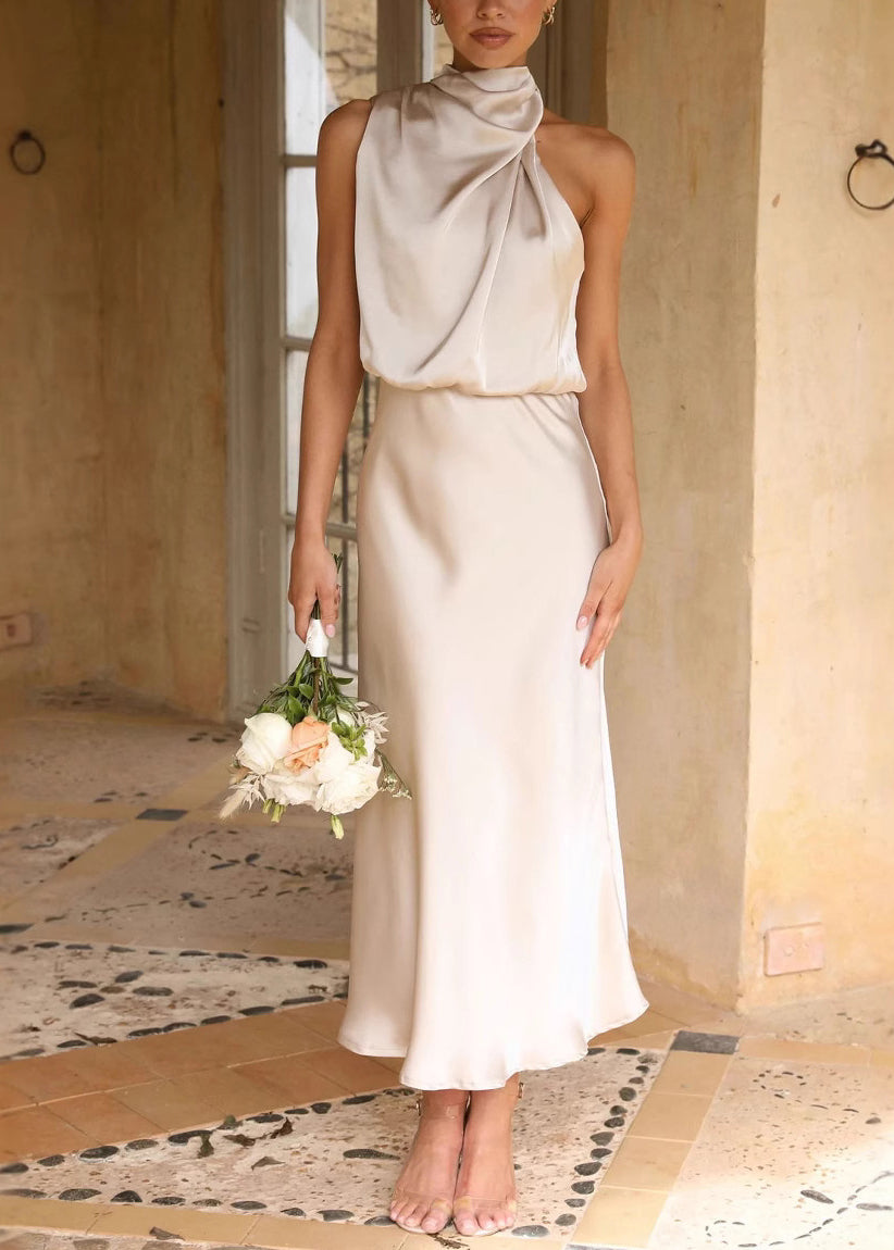 Classy Rose Patchwork Silk Slim Fit Dress Sleeveless