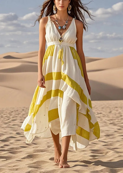 White Asymmetrical Exra Large Hem Cotton Cami Dress Summer