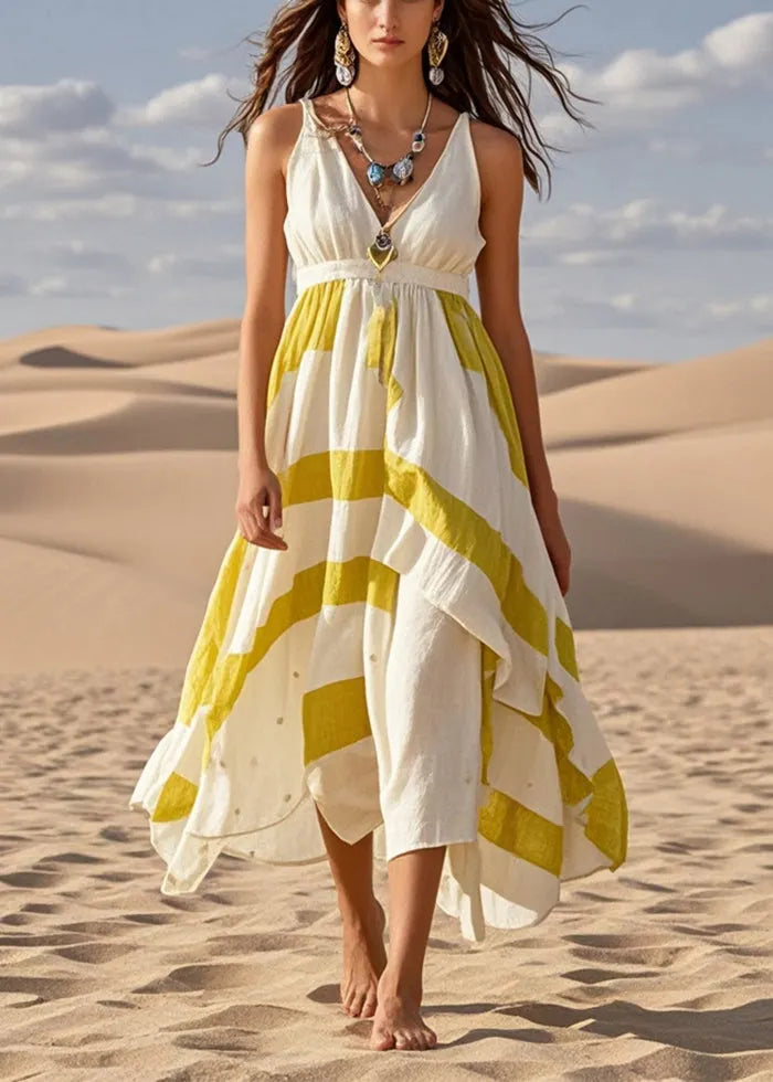 White Asymmetrical Exra Large Hem Cotton Cami Dress Summer