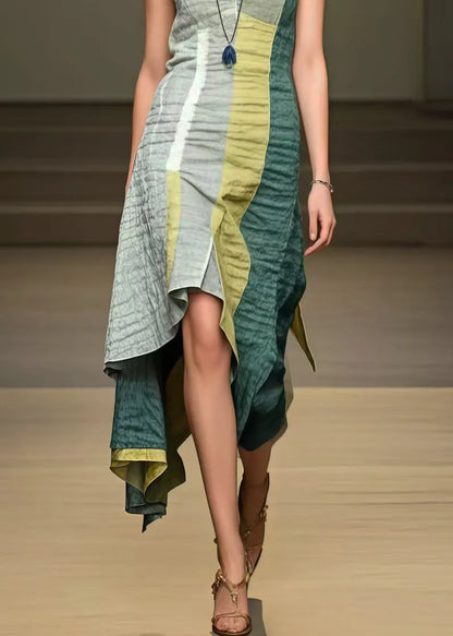 Colorblock Asymmetrical Cotton Mini Dress Summer