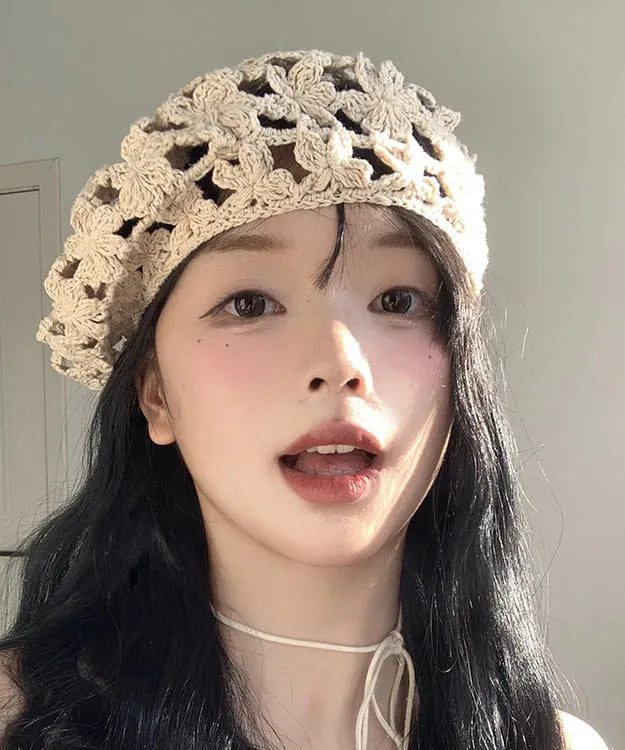 Stylish Beige Hollow Out Knit Beret Hat