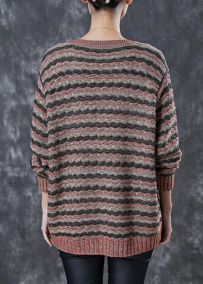 Khaki Striped Thick Knit Cardigans Spring