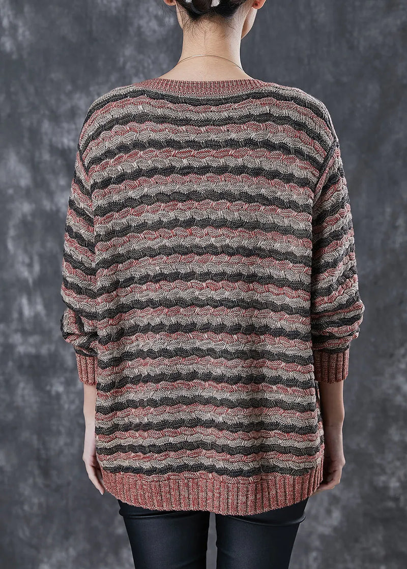 Khaki Striped Thick Knit Cardigans Spring