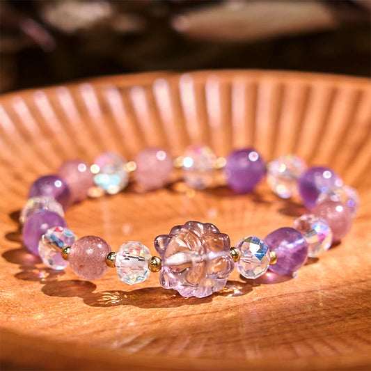 Amethyst Strawberry Quartz White Crystal Bracelet