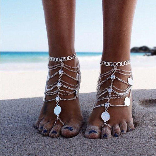 Multilayer Coin Tassel Anklet
