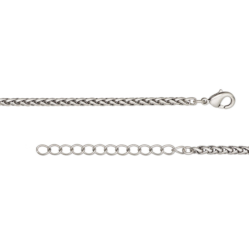 Antique Silver 3.2mm Thick Ponytail/foxtail/wheat Weave Necklace Chain With Extender