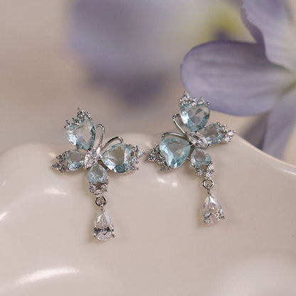 Aqua Butterfly Drop Earrings