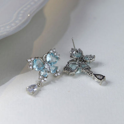 Aqua Butterfly Drop Earrings
