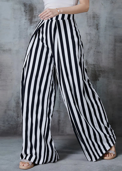Black Striped Chiffon Wide Leg Pants Fall