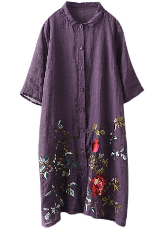 Purple Button Embroidered Fall Shirt Half Sleeve