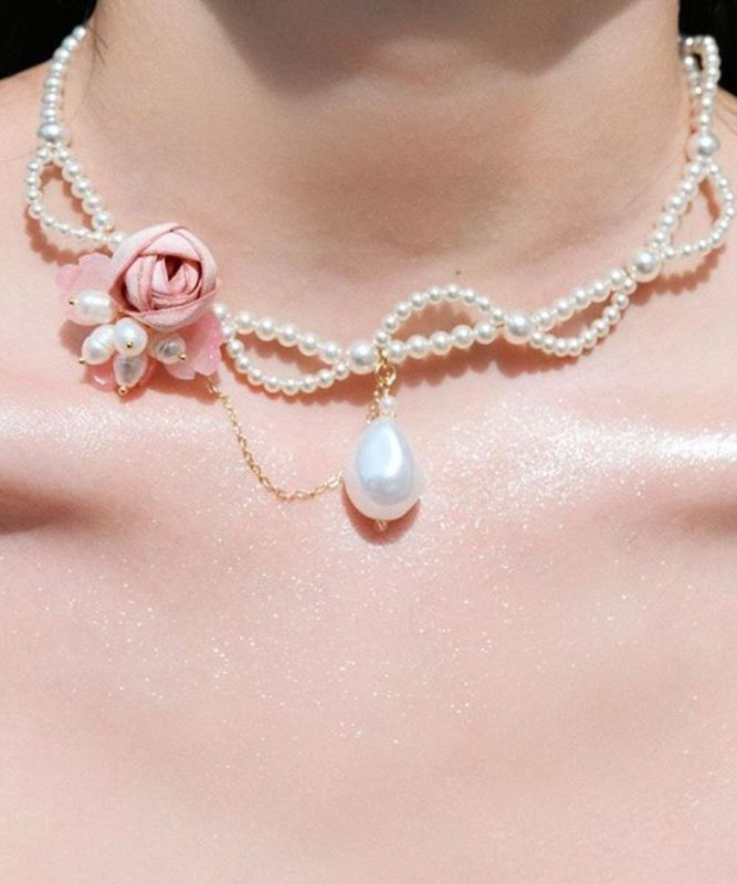 White Alloy Pearl Beading Gratuated Bead Necklace
