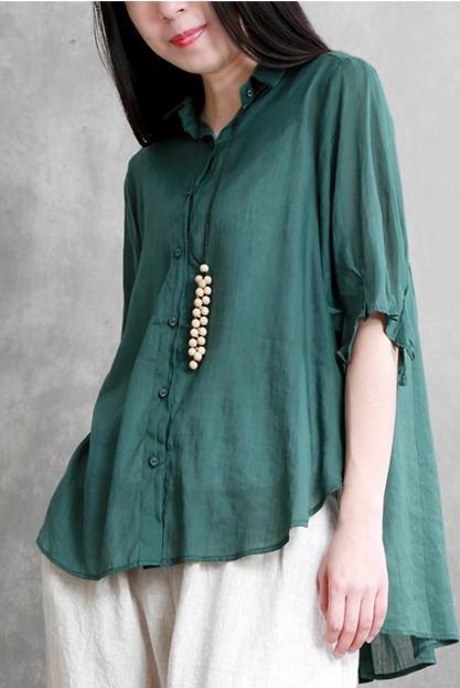Summer Loose Cotton Linen Shirt Short Blouse