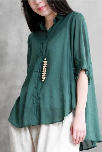 Summer Loose Cotton Linen Shirt Short Blouse