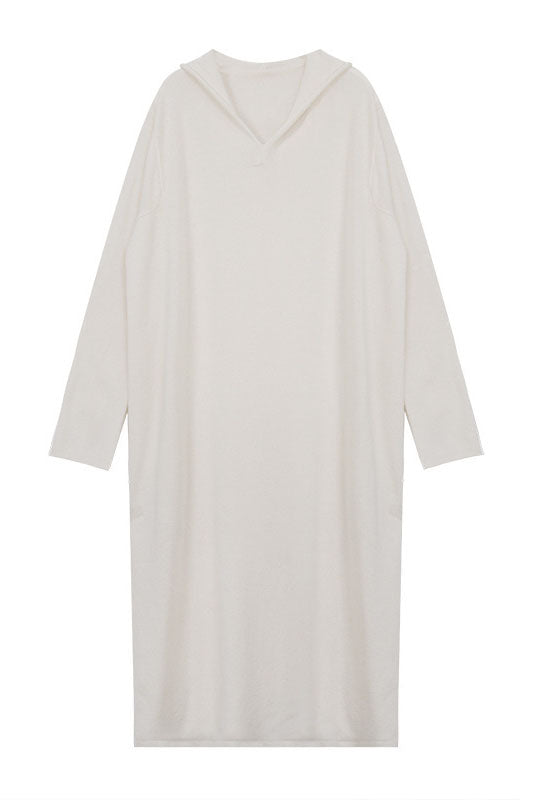 Wool Knit Hoodie Color Long Sleeve Dress