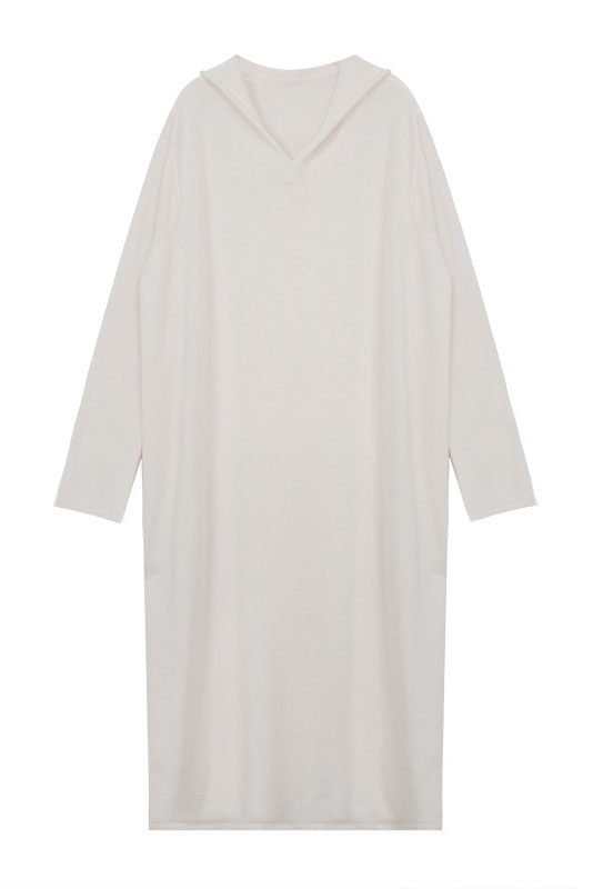 Wool Knit Hoodie Color Long Sleeve Dress