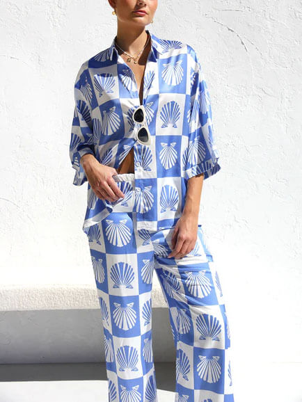 Shell Print Special Satin Button-down Shirt