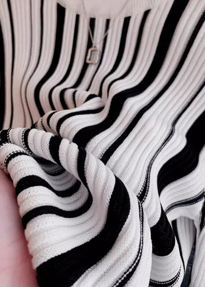 Italian O-neck Striped Knit Sweater Tops Fall