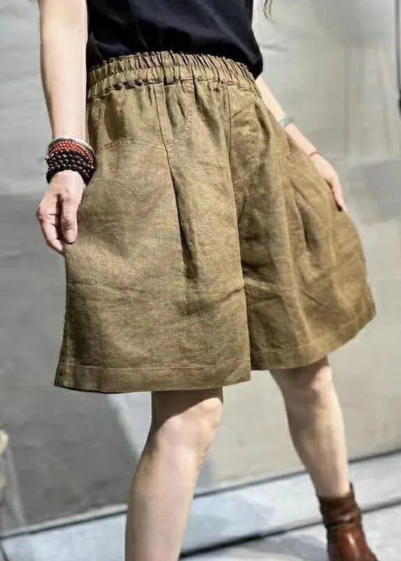 Coffee Pockets Patchwork Linen Hot Pants Summer