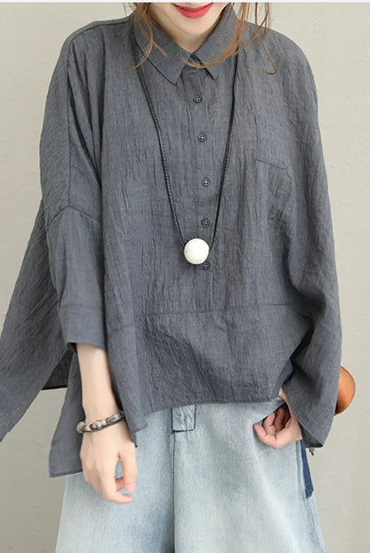 Loose Cotton Shirt Blouse for Autumn