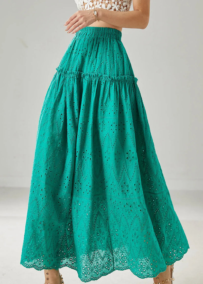 Green Cotton Skirts Ruffled Exra Large Hem Summer