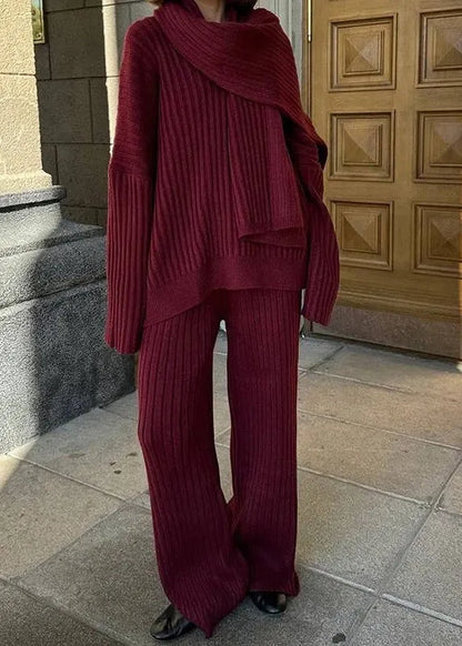 Mulberry V Neck Knit Two Piece Set Fall