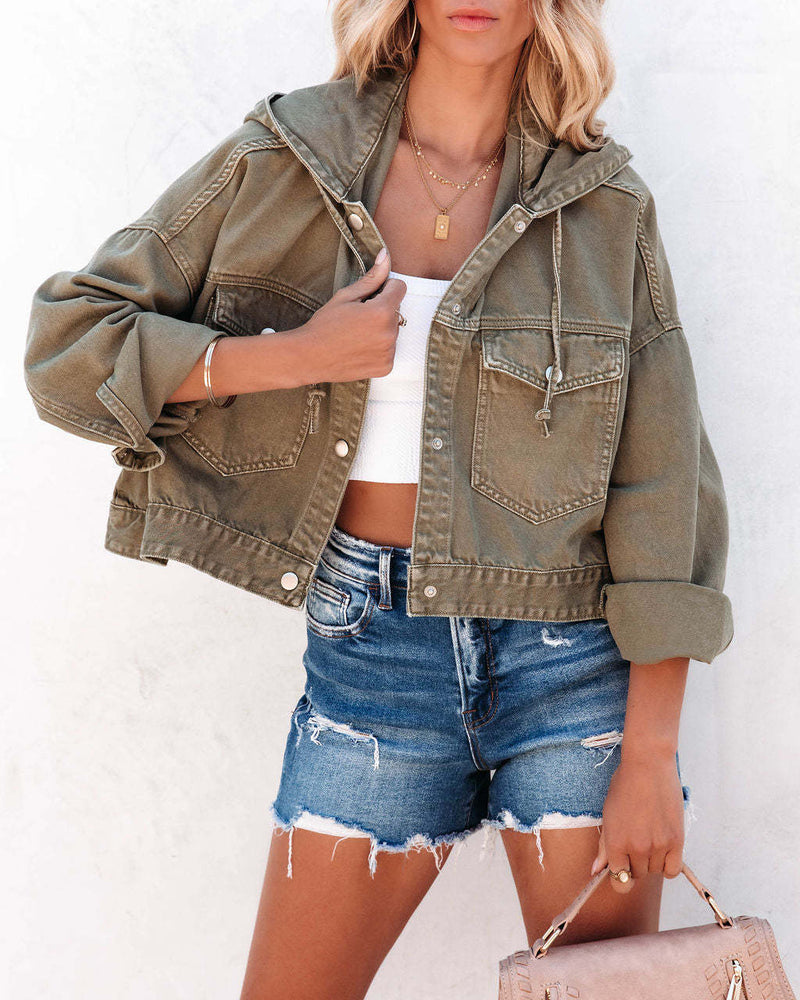 Denim Coat Autumn Winter Street Hipster Hoodie With Drawstrings Baggy Coat