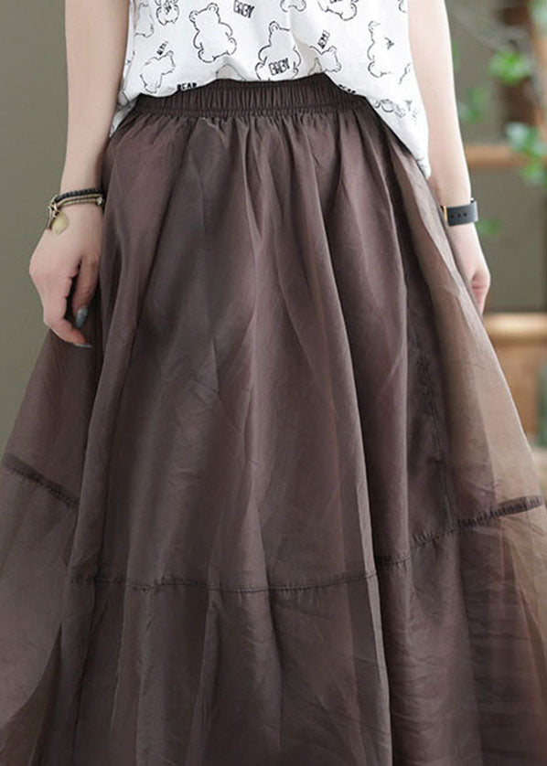 Chocolate Patchwork Tulle a Line Skirts High Waist Exra Large Hem Summer