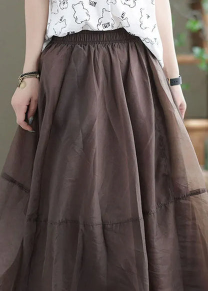 Chocolate Patchwork Tulle a Line Skirts High Waist Exra Large Hem Summer