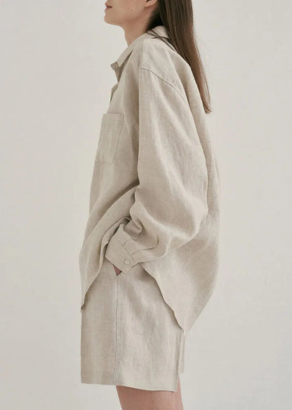 Linen Shirts and Shorts Two Pieces Set Summer