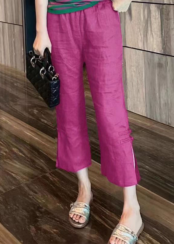 New Rose Side Open Cotton Crop Pants Summer