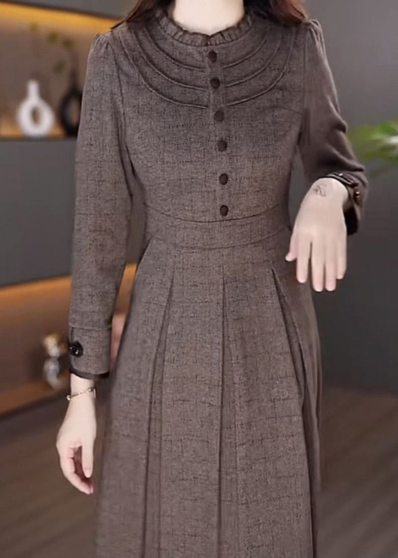 Coffee Patchwork Button Maxi Dress Spring