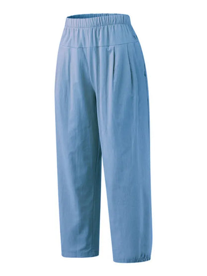 Loose Harem Pants High Waist Cotton Linen Cropped Pants Wide Leg Pants