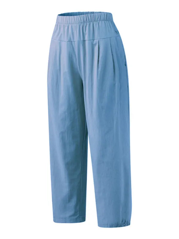 Loose Harem Pants High Waist Cotton Linen Cropped Pants Wide Leg Pants