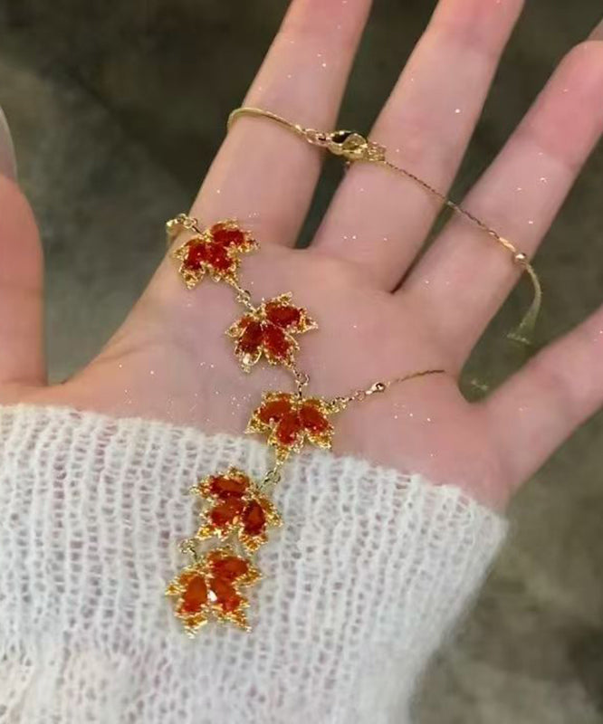 Red Sterling Silver Overgild Maple Leaf Pendant Necklace