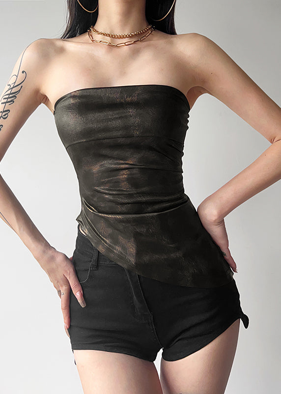 Black Cold Shoulder Asymmetrical Tie Dye Top Sleeveless
