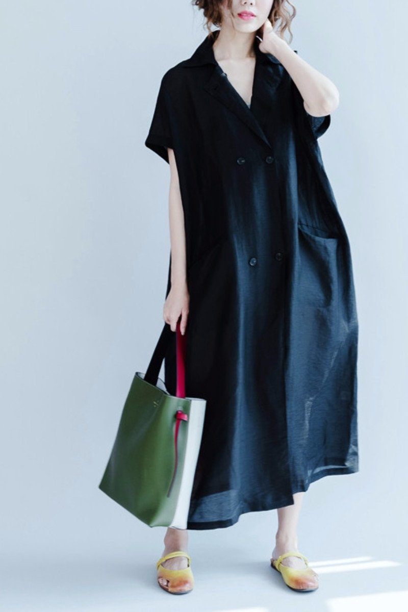 Silk Linen Long Dress Wind Coat