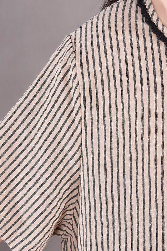 Cotton Irregular Stripes Short Sleeve Midi Dress