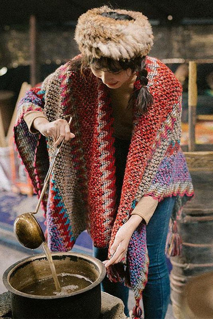 Winter Knitted Warm Tassel Scarf Shawl