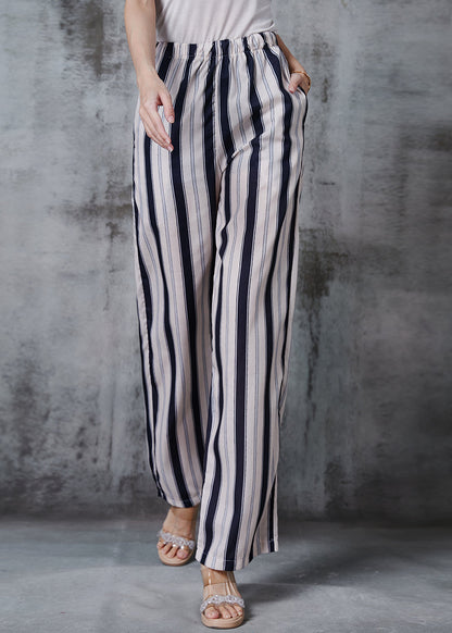 Apricot Striped Cotton Straight Pants Fall